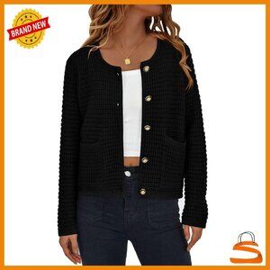 Chunky Knit Cardigan Open Front Button Down Long Sleeve Women's Sweater